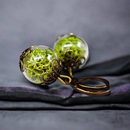 Pendientes de musgo real - Pendientes de plantas de musgo verde de Islandia - VINOHR-17