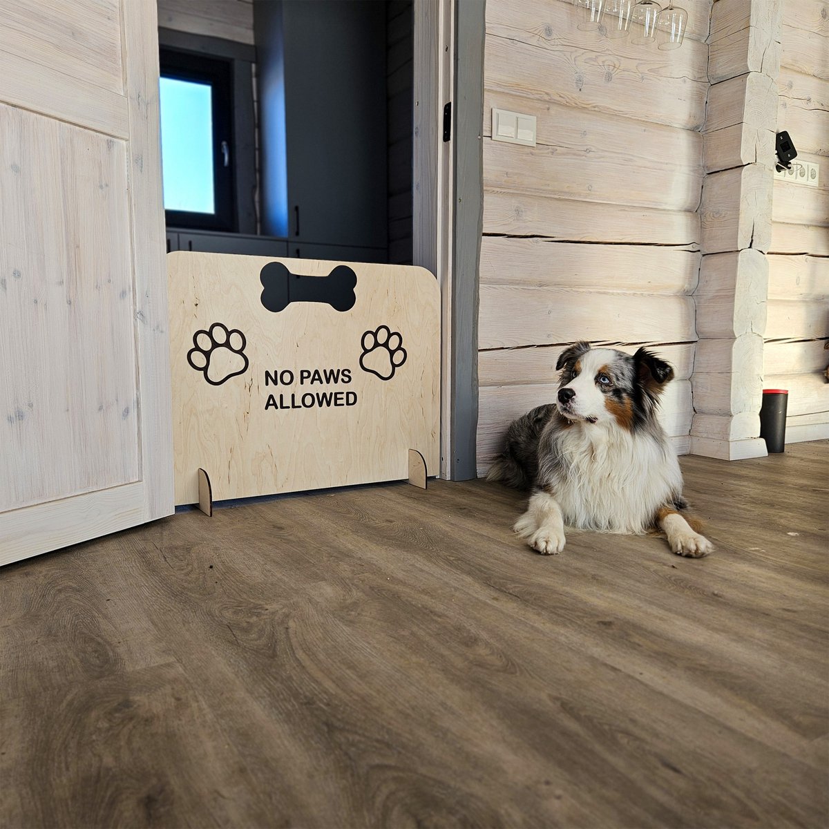 Puerta de barrera de perros, puerta de seguridad de mascotas de madera portátil (no se requiere perforación)