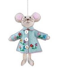 Light turquoise jacket mouse doll with pink ears, floral pattern, soft plush toy decoration.