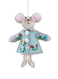 Light turquoise jacket mouse doll with pink ears, floral pattern, soft plush toy decoration.