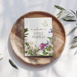 Babykaart 'welkom klein wondertje' met bloemen en vlinder