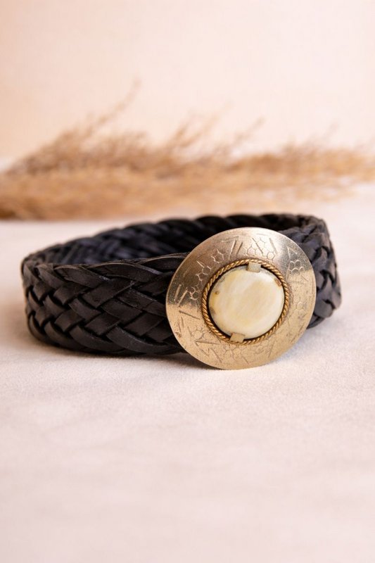Narrow black leather belt