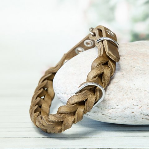 Leather collar | Olive green | 4 sizes | Handcrafted