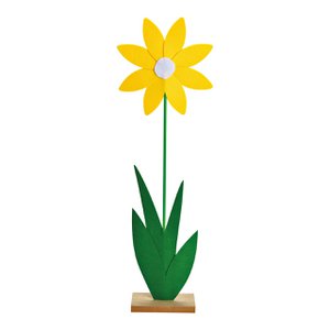 Flower on a wooden base made of felt, yellow (W/H/D) 18x80x12cm