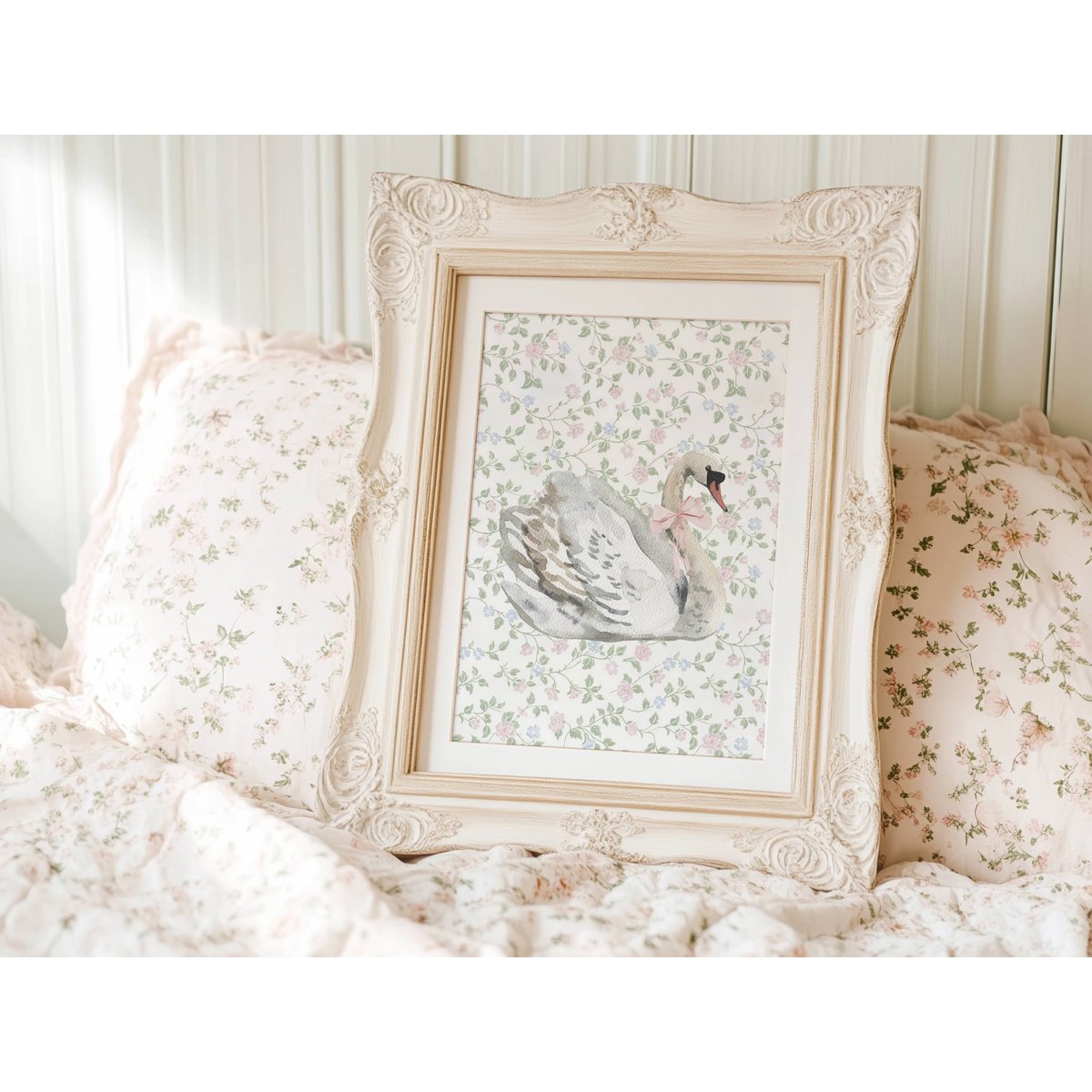 Zwaan met roze boogposter, vintage Swan -poster, roze boogafdruk, meisjes boogposter, roze meisjeskamer poster, meisjes kwekerij poster