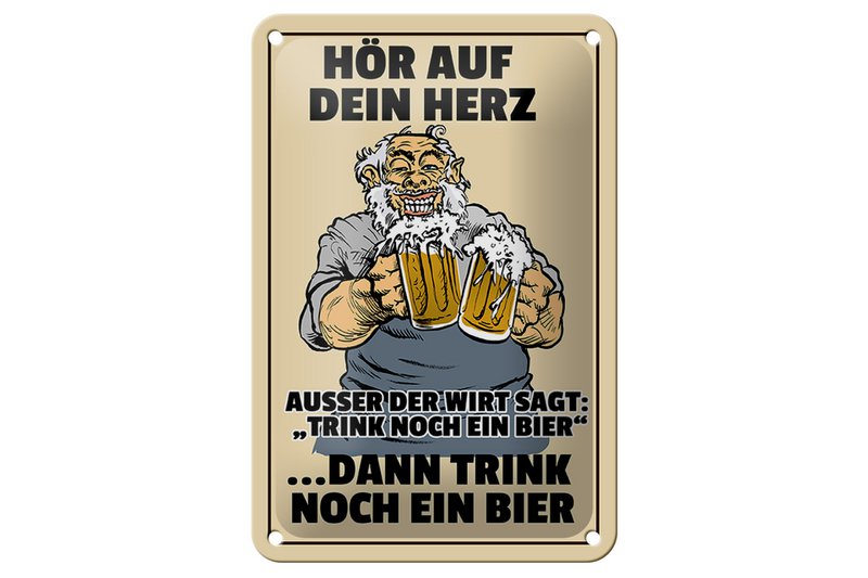 Tin sign alcohol 12x18cm listen to your heart drink beer decoration