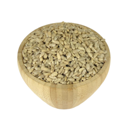 Bulk organic sunflower seeds, available in various sizes from 125g to 25kg. The seeds have a natural, earthy appearance and can be used as a seasoning or snack.