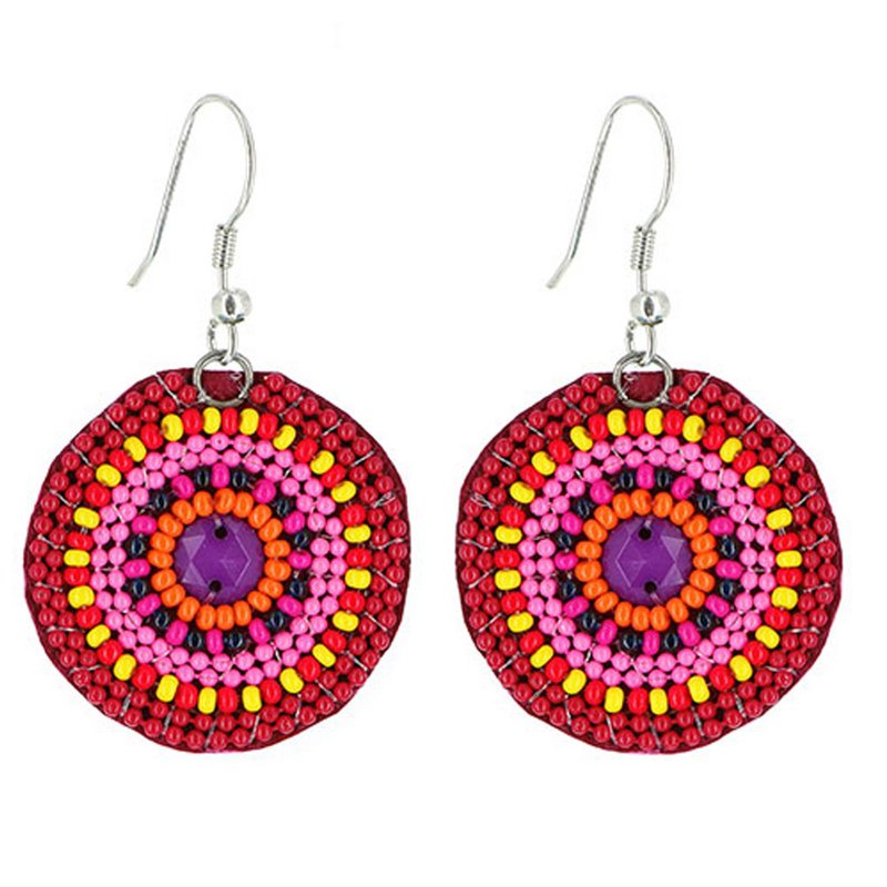 Red Java earrings made from glass beads