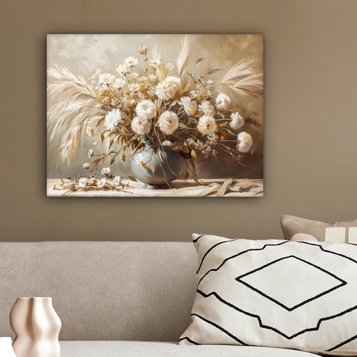 Pintura de lienzo - Decoración de pared - Flores - Rosa - Moderno - Beige