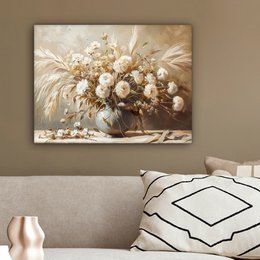 Lærredsmaleri - vægdekoration - blomster - lyserød - moderne - beige