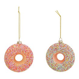 Christmas hanger donut made of glass, 2-fold, colorful (W/H/D) 9x9x3cm