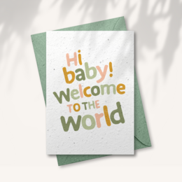 Tarjeta de felicitación de papel en crecimiento - ¡Hola bebé!