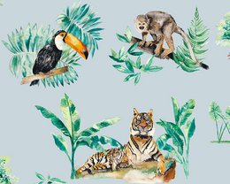 Safari Dieren Kinderbehang - Blauw Monochrome Kleur Kopie
