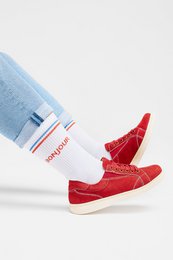 Organic socks Bonjour - white tennis socks with stripes and lettering