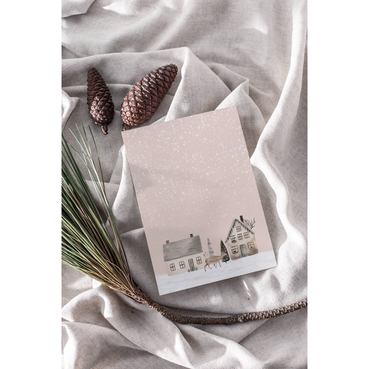 Scandinavian houses poster, winter landscape poster, Christmas poster, pink Christmas poster, Santa poster, Christmas print, Pink Christmas