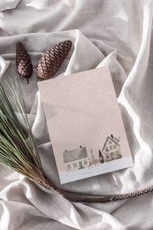 Scandinavian houses poster, winter landscape poster, Christmas poster, pink Christmas poster, Santa poster, Christmas print, Pink Christmas