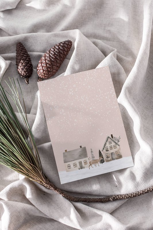 Scandinavian houses poster, winter landscape poster, Christmas poster, pink Christmas poster, Santa poster, Christmas print, Pink Christmas
