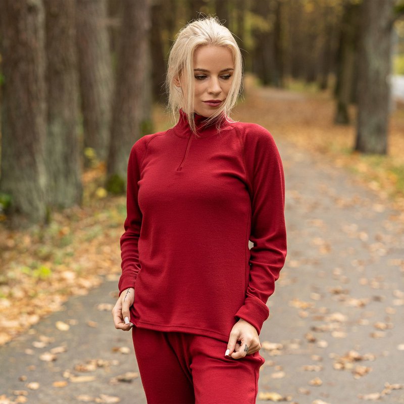 Top da donna con collo con zip, 250 g/m², Royal cherry