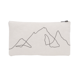 A small, lightweight toiletry bag with a simple mountain design, available in two sizes - petite (12x20cm) and large (20x30cm).