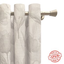 Translucent curtain made of eyelets. Digital print curtain with high quality eyelets, combines floral design and gray colors. Curtains for living room, bedroom and kitchen.