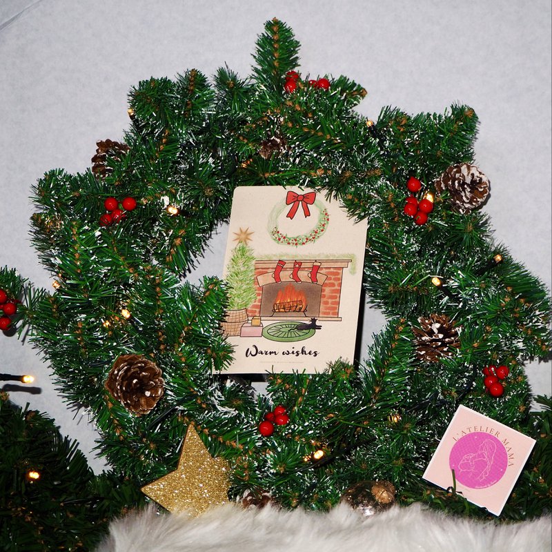 Christmas card 'Warm by the fireplace'