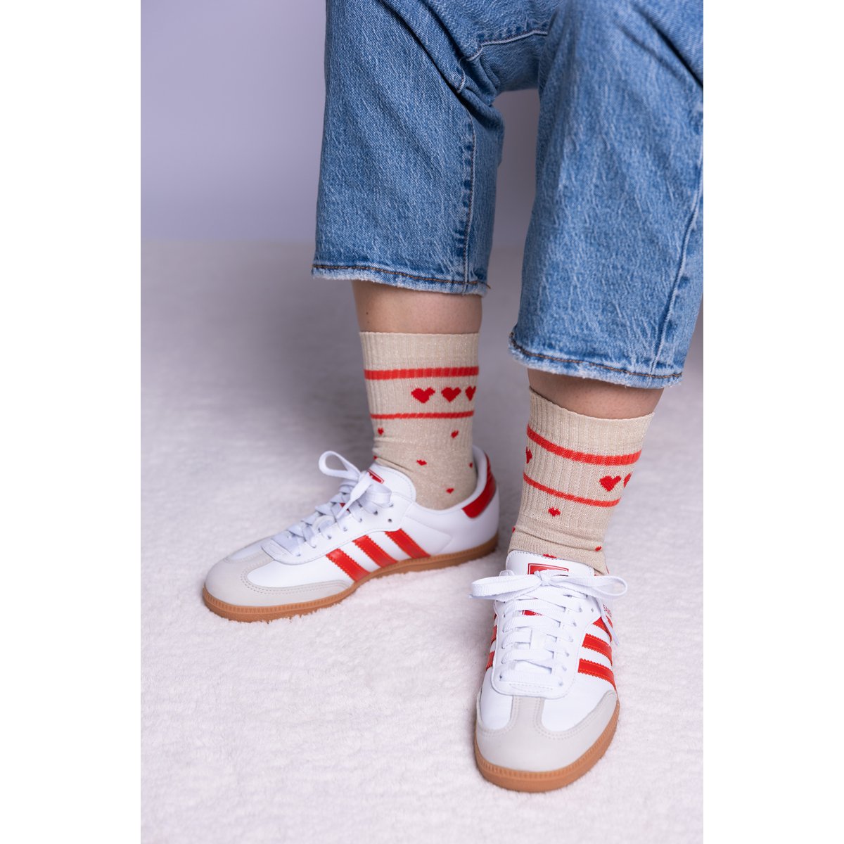 Calzino Lovely Glitter Hearts Corallo