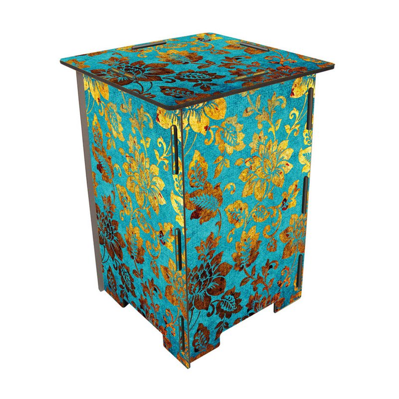 Photo stool flowers blue/gold