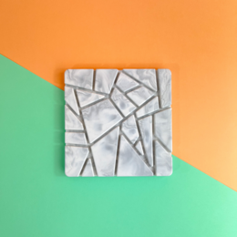Square Tray with Abstract Pattern • FYRKANT • White Marble