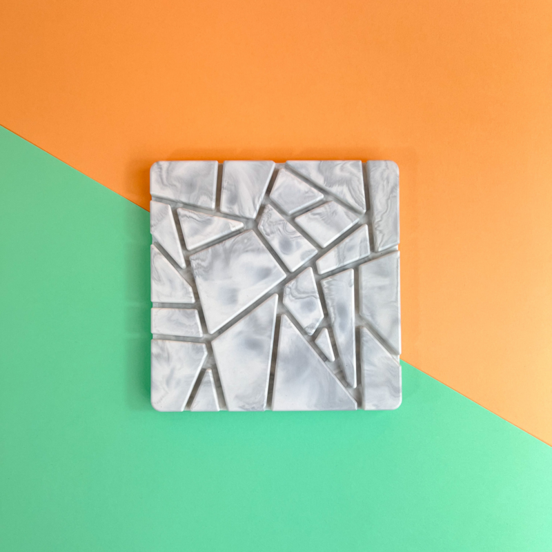 Square Tray with Abstract Pattern • FYRKANT • White Marble
