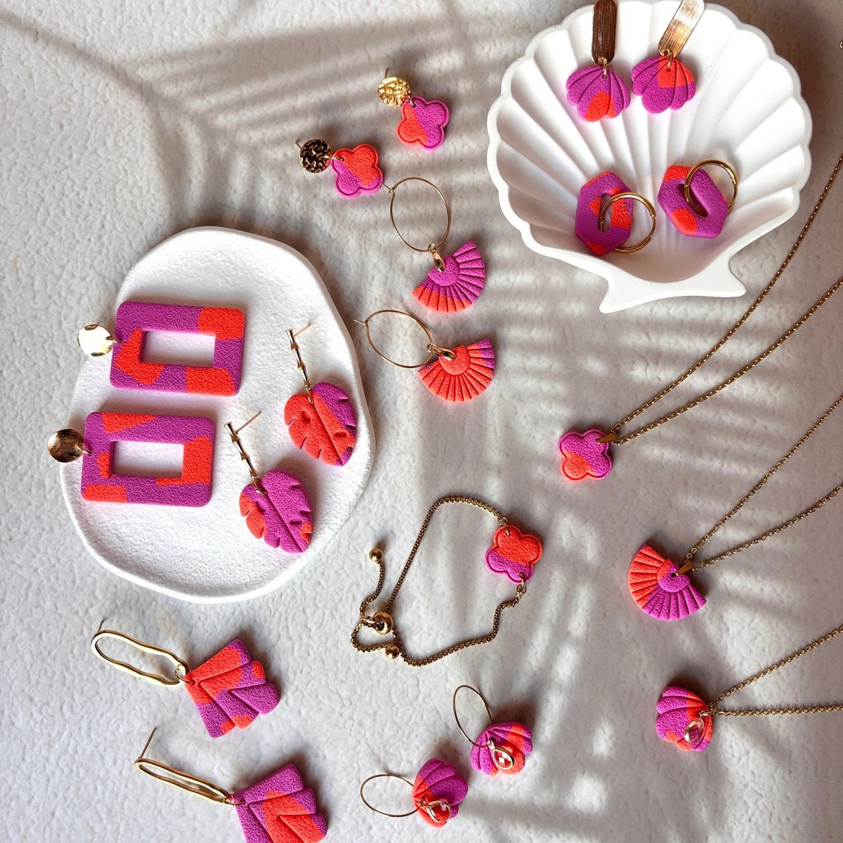 Amalfi - Artisan Orange and Fuchsia Four-leaf Clover Necklace