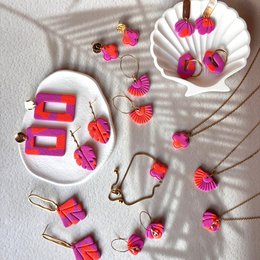 Amalfi - Artisan Orange and Fuchsia Four-leaf Clover Necklace