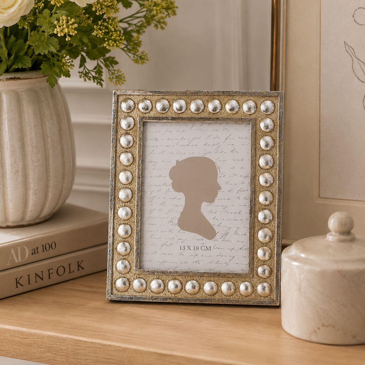 Silver resin photo frame with studs 24x19 cm