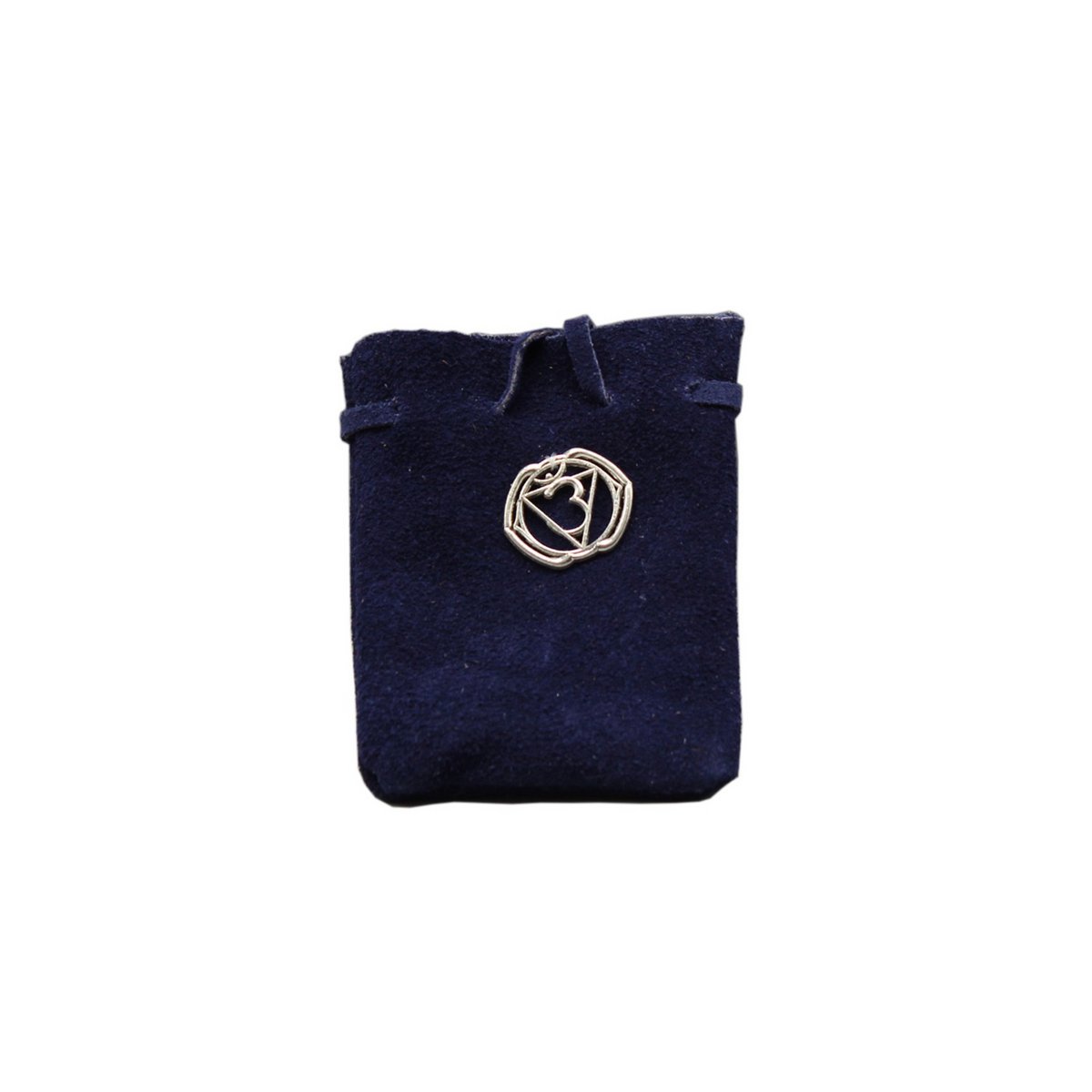 WILDLEDERBEUTEL-BLAU MIT CHAKRA-SYMBOL 3,25X2,75"