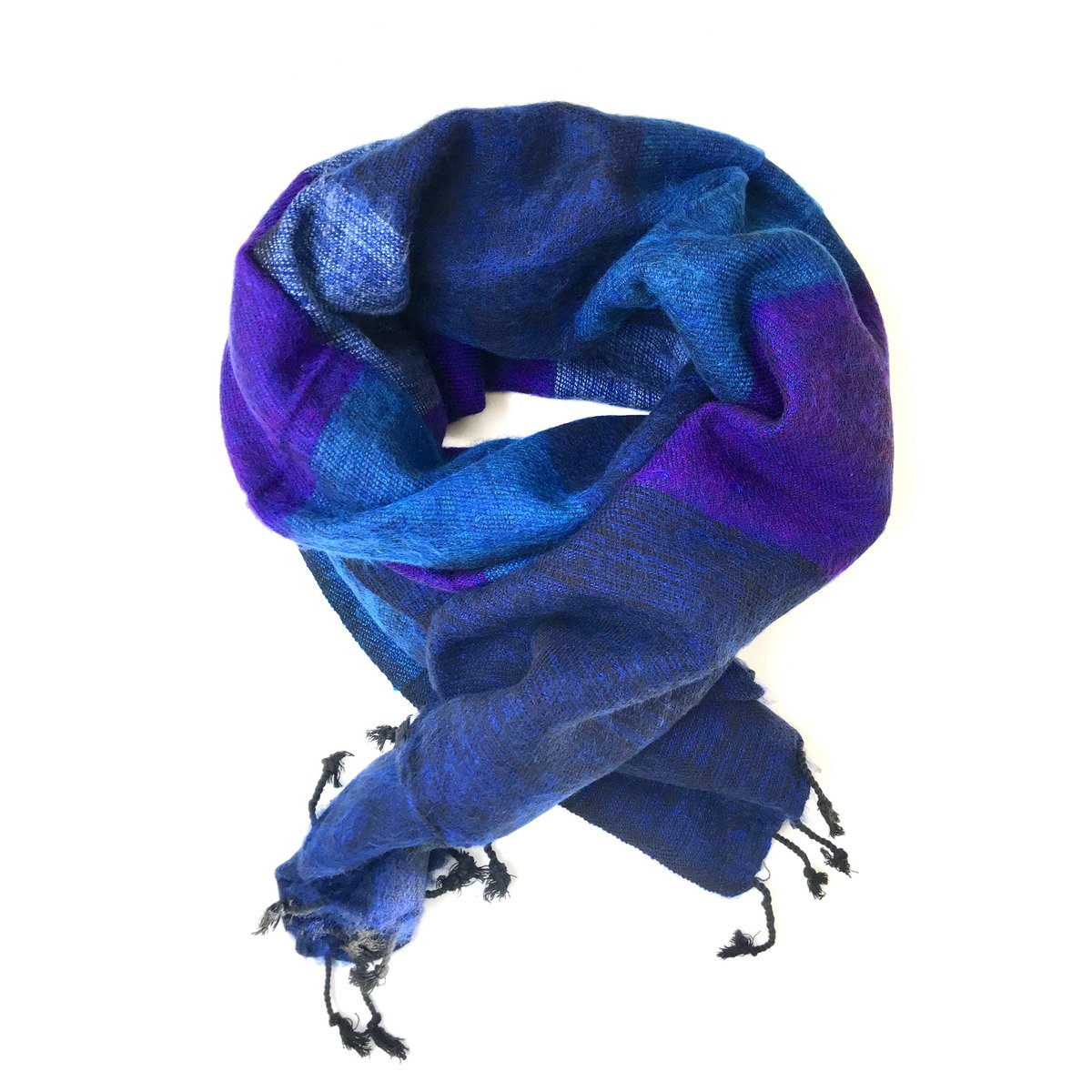 Hand -woven luxury yak wool scarf | Blue Purple |  190x75 cm |  WAM and soft