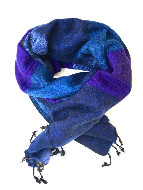 Hand -woven luxury yak wool scarf | Blue Purple |  190x75 cm |  WAM and soft