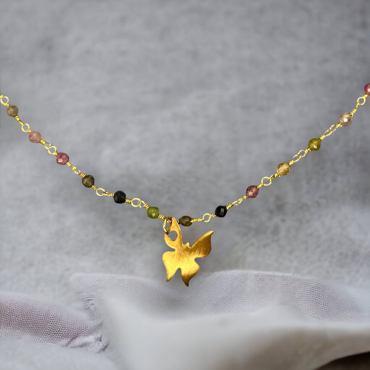 Toermalijn gouden vlinderketting - edelsteen gradiënt metamorfose hanger VIK-134 ketting