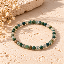 Bracelet en pierres précieuses d’agate mousse | Pierre Naturelle | Pochette cadeau (perles de 3 mm)