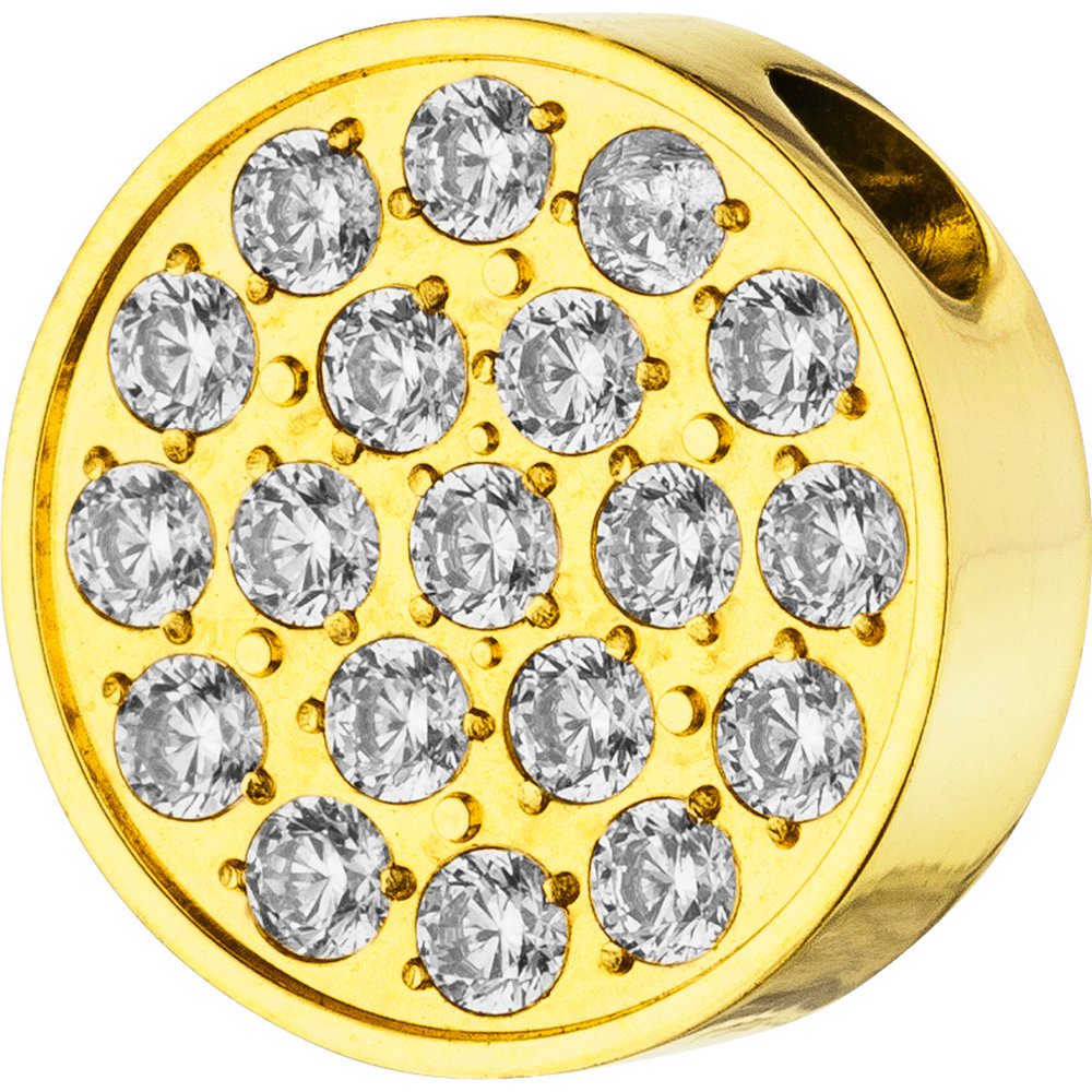 PURE - Round pendant with set zirconia made of stainless steel - gold