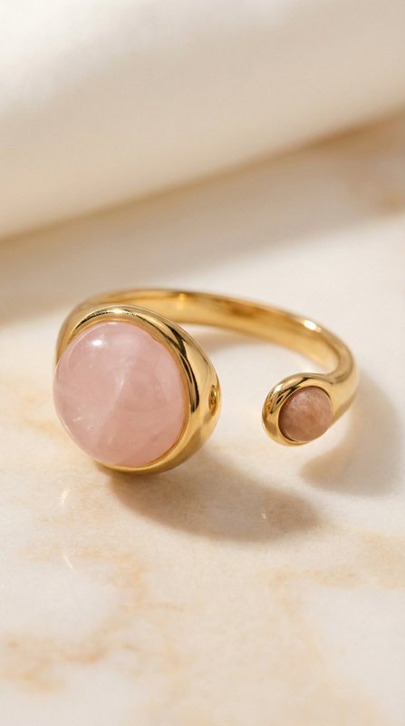 Sophia – Anello regolabile con quarzo rosa – color oro