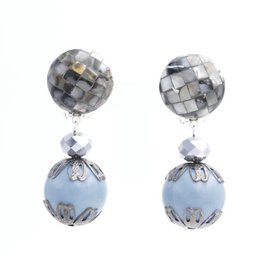 Elegant blue and gray earrings with a modern, geometric design. The earrings feature a combination of shimmering metallic and matte finishes, creating a stylish and eye-catching look.