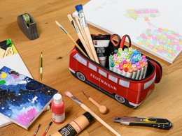 Volkswagen VW T1 Bus 3D Borsa universale in neoprene - Piccola - Feuerwehr/Camion dei pompieri/Rosso