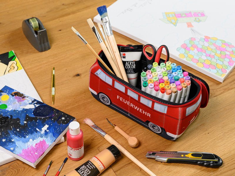 Volkswagen VW T1 Bus 3D Borsa universale in neoprene - Piccola - Feuerwehr/Camion dei pompieri/Rosso
