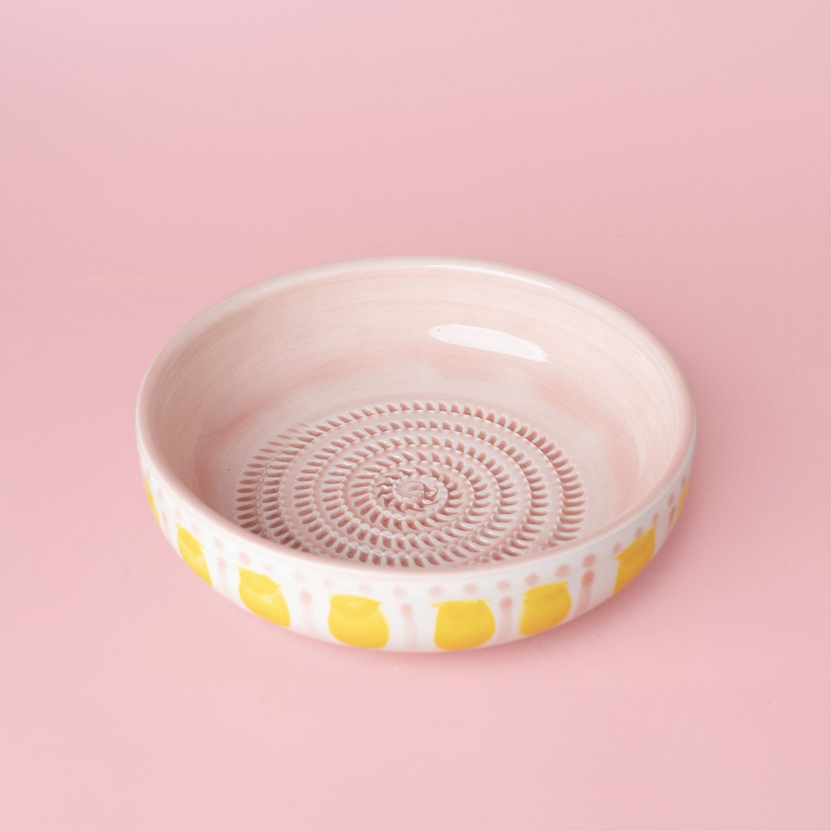 Rallador de Ajo Plato de Cerámica - Rosa y Amarillo - Grande Valentina