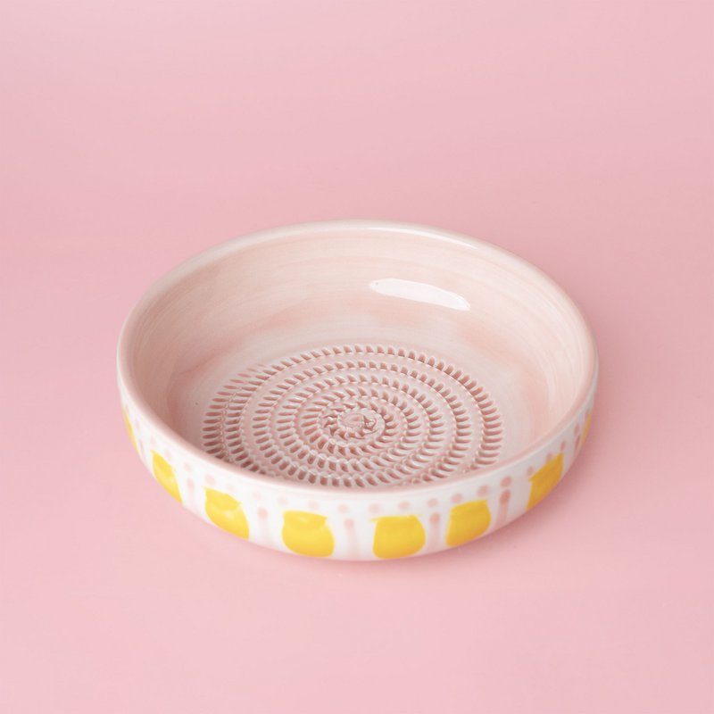 Piatto in ceramica grattugia aglio - Rosa e Giallo - Valentina grande