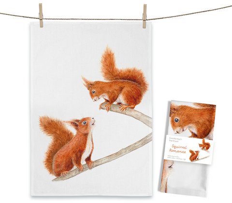 Squirrel Romance tea towel