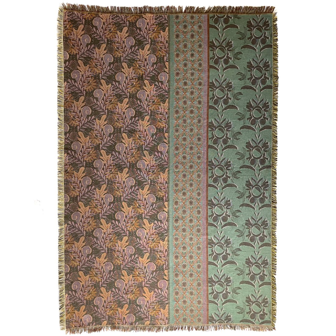NIN-NIT | Nouveau Naturel Blanket | plaid | woven blanket | bedspread | 100% woven cotton | Flowers, leaves and nature print | beige | white | sand | green | blue | multicolor | 220x160 cm
