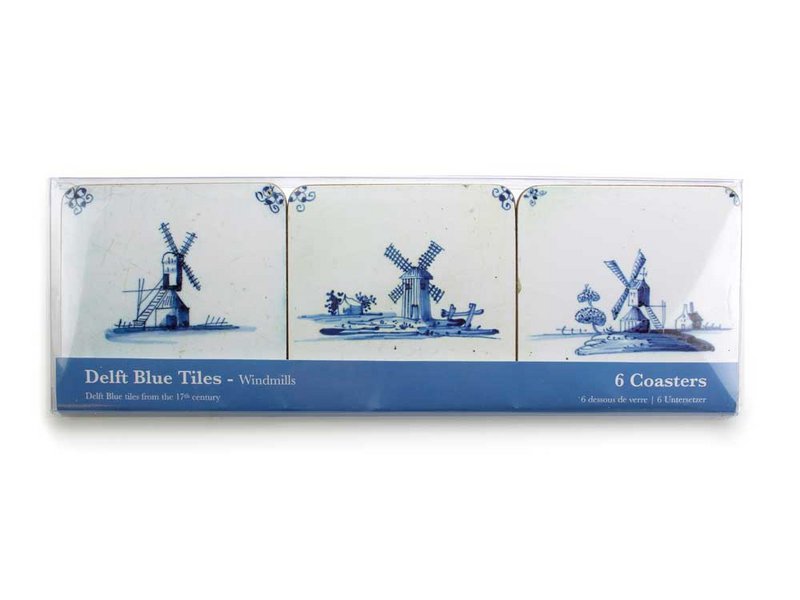 Sottobicchieri, piastrelle blu di Delft - mulini a vento