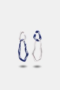 Varia Emaille 2-in-1 oorbellen — Blauw en zilver