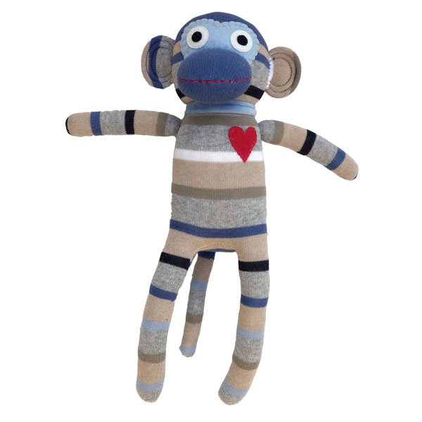 Peluche calzino scimmia midi righe azzurro/grigio