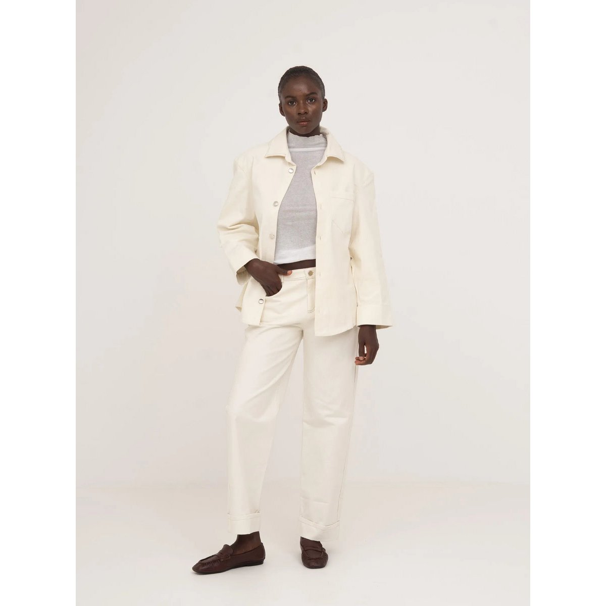 Agenda Cream Fitted Denim Over Shirt